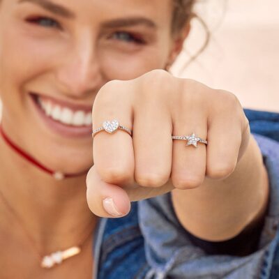 RUEDESMILLE | Anello Cuore Zirconi Bianchi Argento Giallo - immagine 2