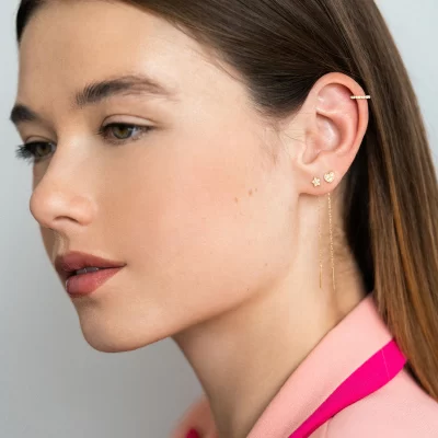 RUEDESMILLE | Mono Orecchino Cerchio Mini Hoop Cuore e Diamanti oro 18Kt - immagine 2