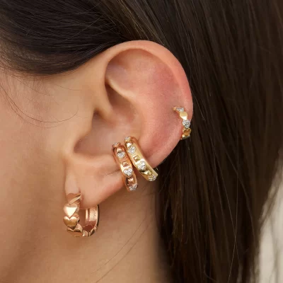 RUEDESMILLE | Earcuff Cuori E Borchiette Zirconi Bianchi Oro Rosa - immagine 2
