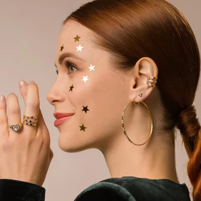 RUEDESMILLE | Orecchino Earcuff 3 Fili Stelle Alternate Oro Rosa - immagine 2