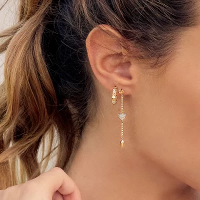 RUEDESMILLE | Mono-Orecchino Freccia e Cuore Oro Rosa - immagine 2