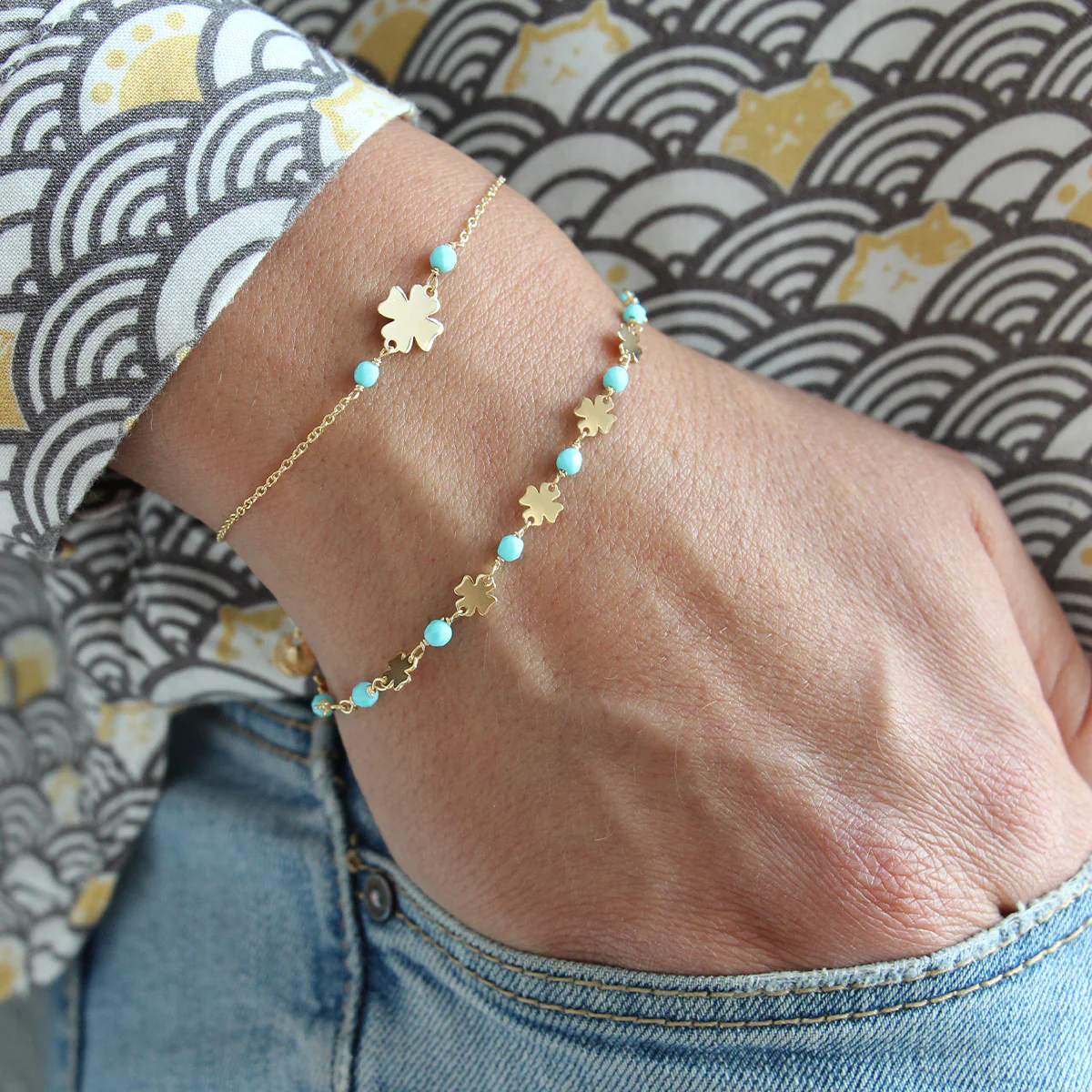 RUEDESMILLE | Bracciale Quadrifoglio pietre Turchese Adulto - Io & Ro - immagine 2