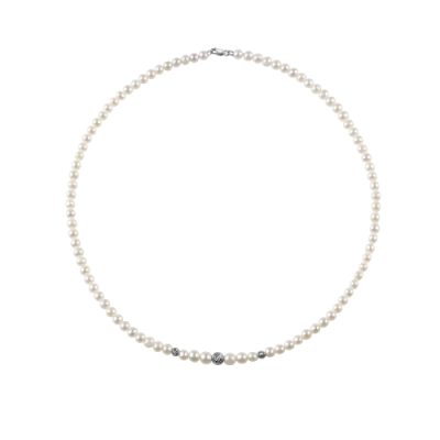 BLISS GIOIELLI | COLLANA IN ORO BIANCO CON PERLE E TRE SFERE IN ORO BIANCO